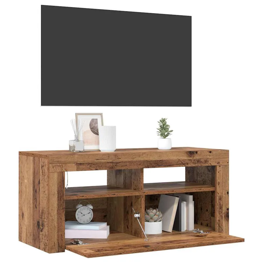 Meuble TV avec lumières LED vieux bois bois d'ingénierie - 5