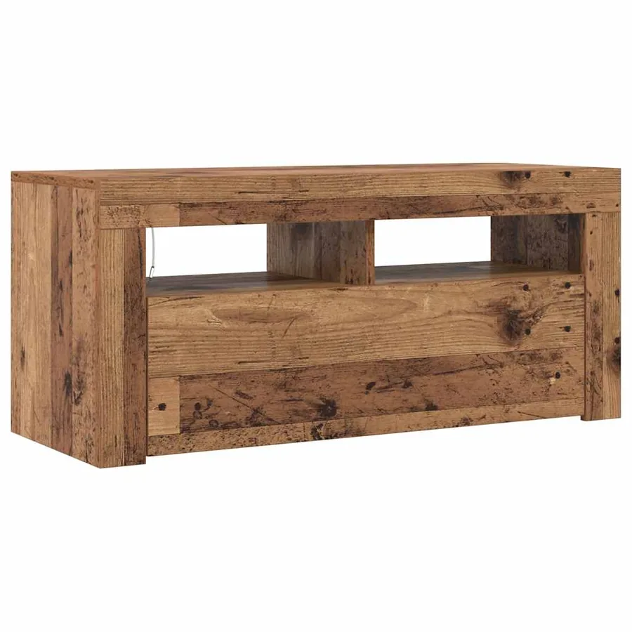 Meuble TV avec lumières LED vieux bois bois d'ingénierie - 7