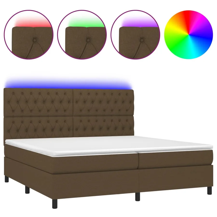 Sommier à lattes de lit matelas et LED Marron foncé 200x200 cm - 2