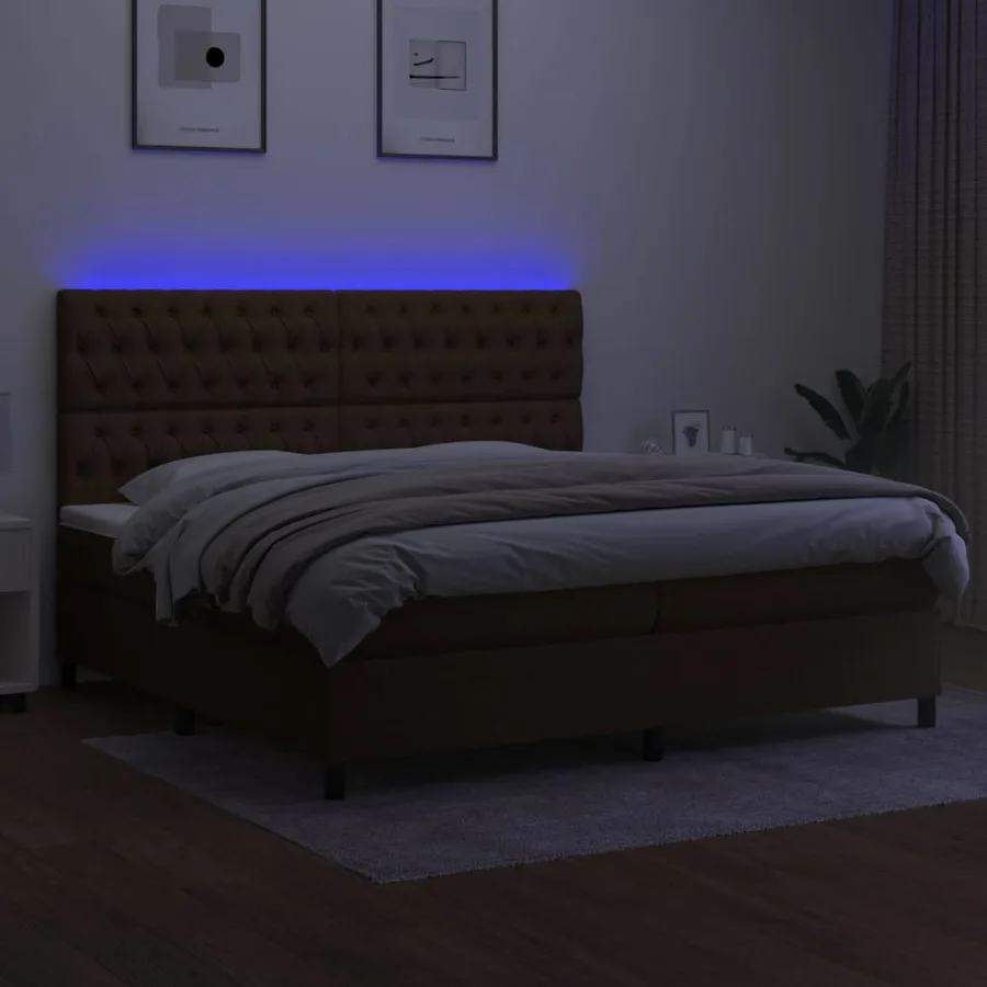 Sommier à lattes de lit matelas et LED Marron foncé 200x200 cm - 4