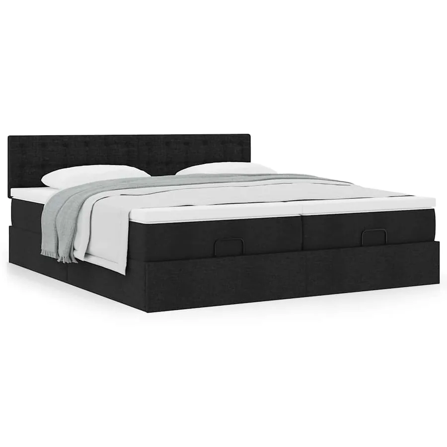 Cadre de lit ottoman avec matelas noir 200x200cm tissu - 4