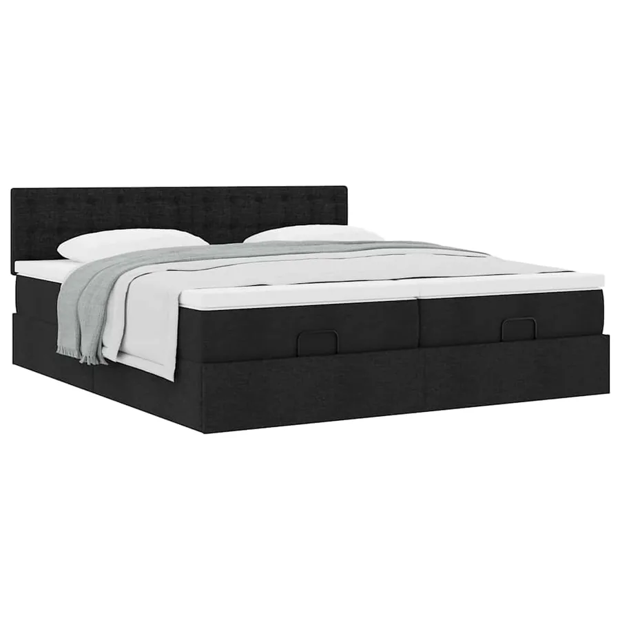 Cadre de lit ottoman avec matelas noir 200x200cm tissu - 5