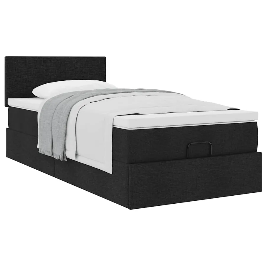 Lit ottoman avec matelas noir 100x200 cm tissu - 5