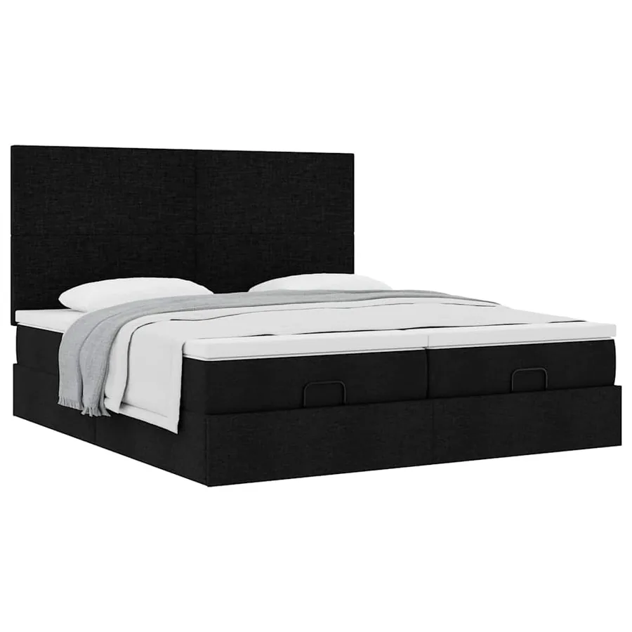 Cadre de lit ottoman avec matelas noir 200x200cm tissu - 5