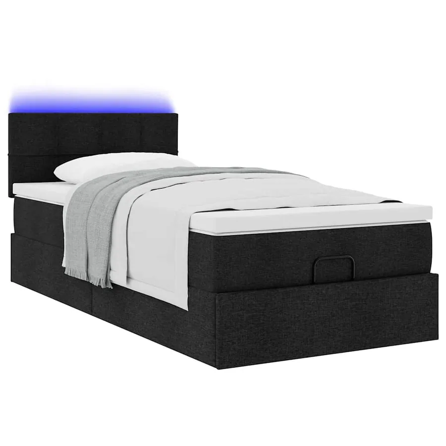 Lit ottoman avec matelas noir 100x200 cm tissu - 6