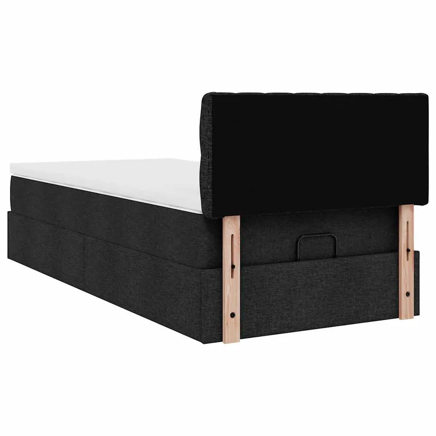 Lit ottoman avec matelas noir 100x200 cm tissu - 11