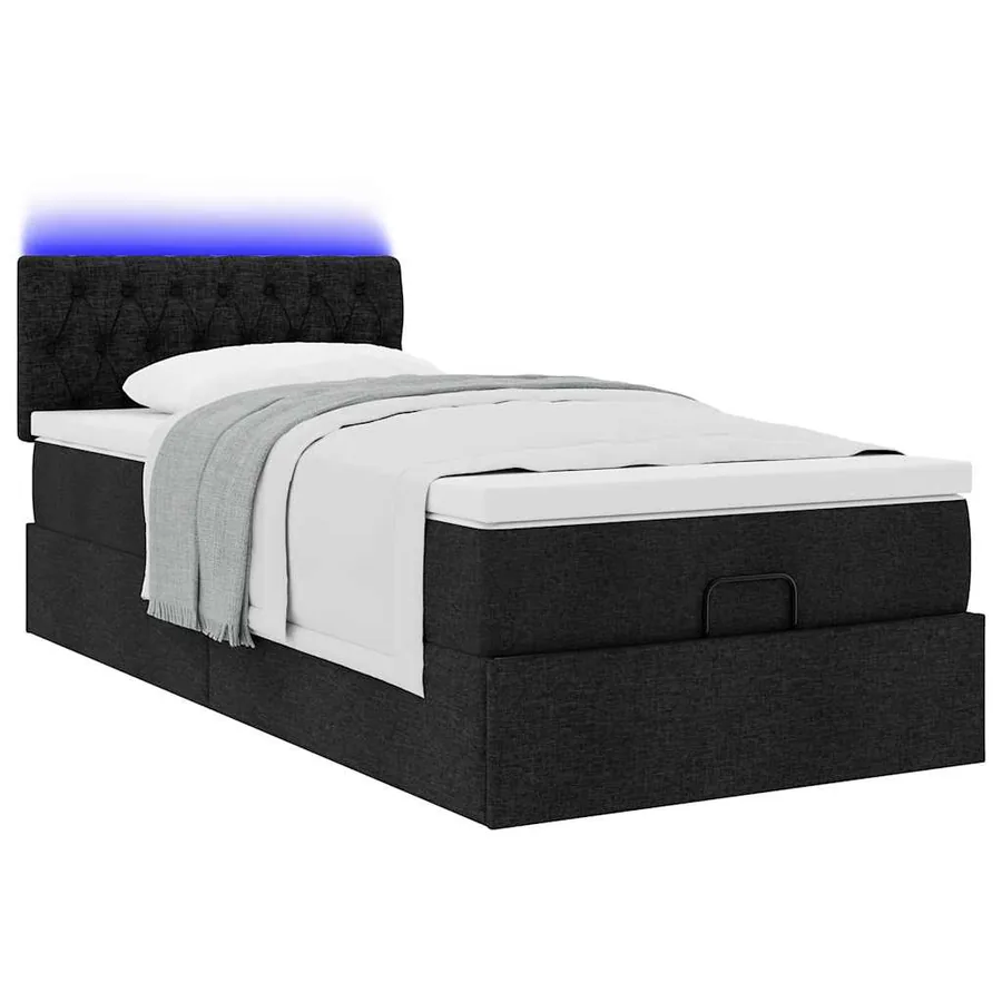 Lit ottoman avec matelas noir 100x200 cm tissu - 6