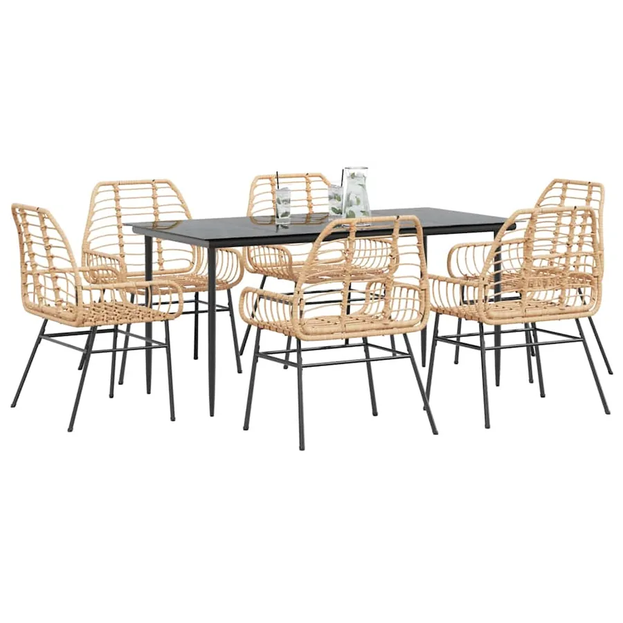 Ensemble à manger jardin 7pcs marron poly rotin verre