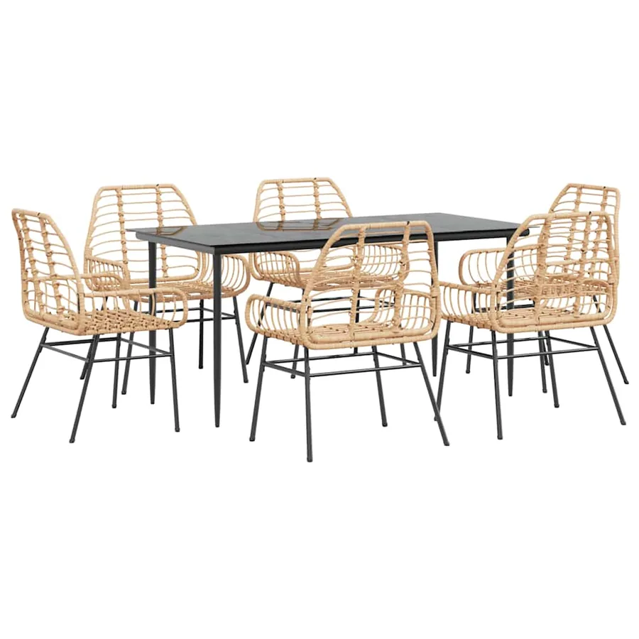 Ensemble à manger jardin 7pcs marron poly rotin verre - 2