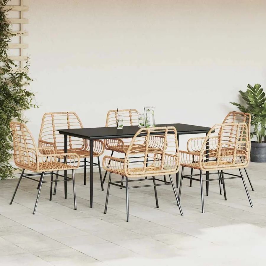 Ensemble à manger jardin 7pcs marron poly rotin verre - 3