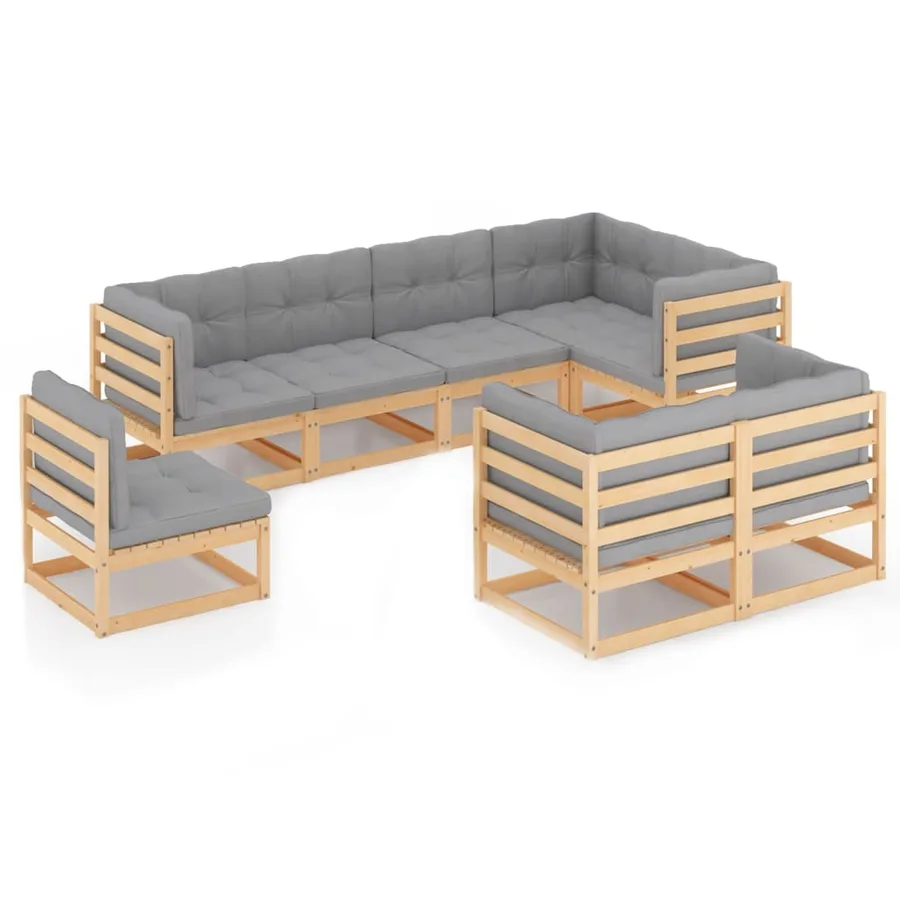Salon de jardin 8 pcs avec coussins Bois de pin massif - 2