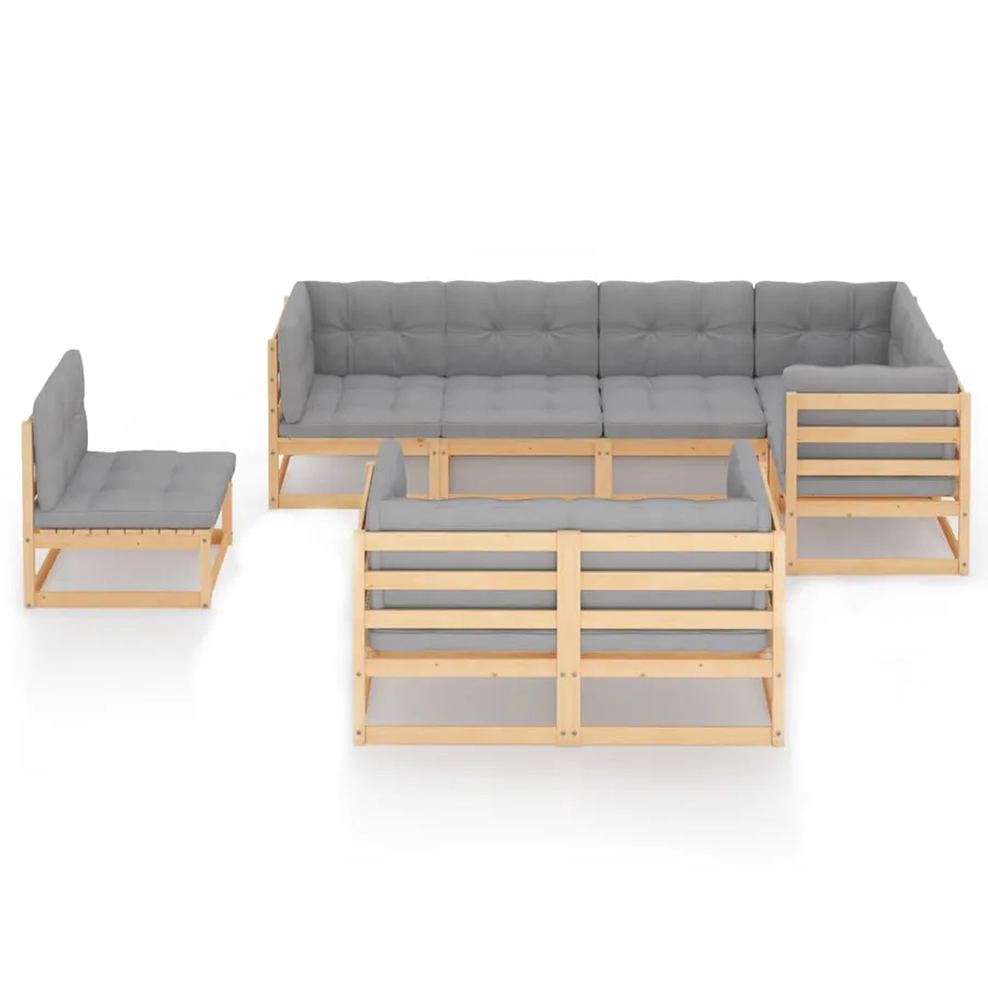 Salon de jardin 8 pcs avec coussins Bois de pin massif - 3