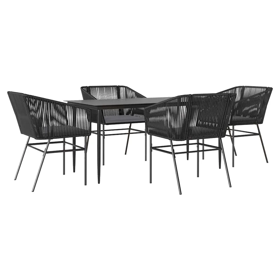Ensemble à manger de jardin et coussins 5 pcs noir rotin verre - 2