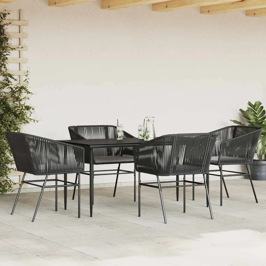 Ensemble à manger de jardin et coussins 5 pcs noir rotin verre - 3