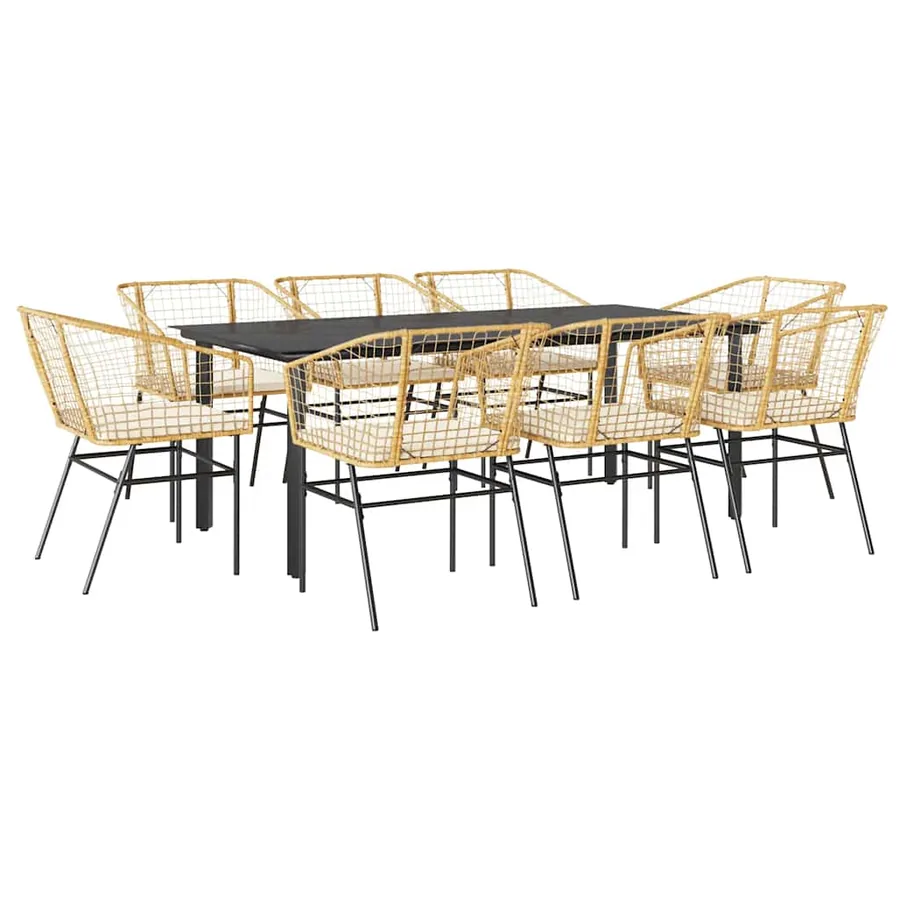 Ensemble à manger jardin coussins 9pcs marron poly rotin verre - 2
