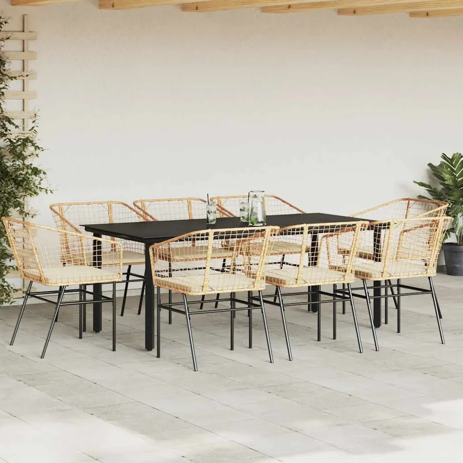 Ensemble à manger jardin coussins 9pcs marron poly rotin verre - 3