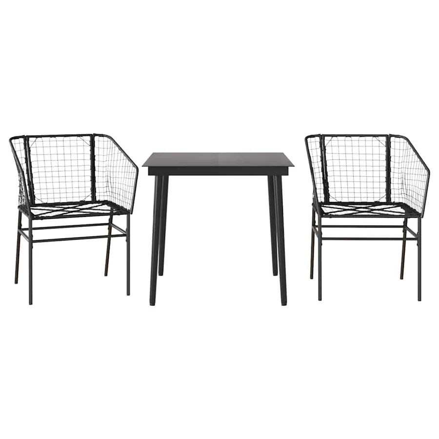 Ensemble à manger de jardin 3 pcs noir résine tressée verre - 2