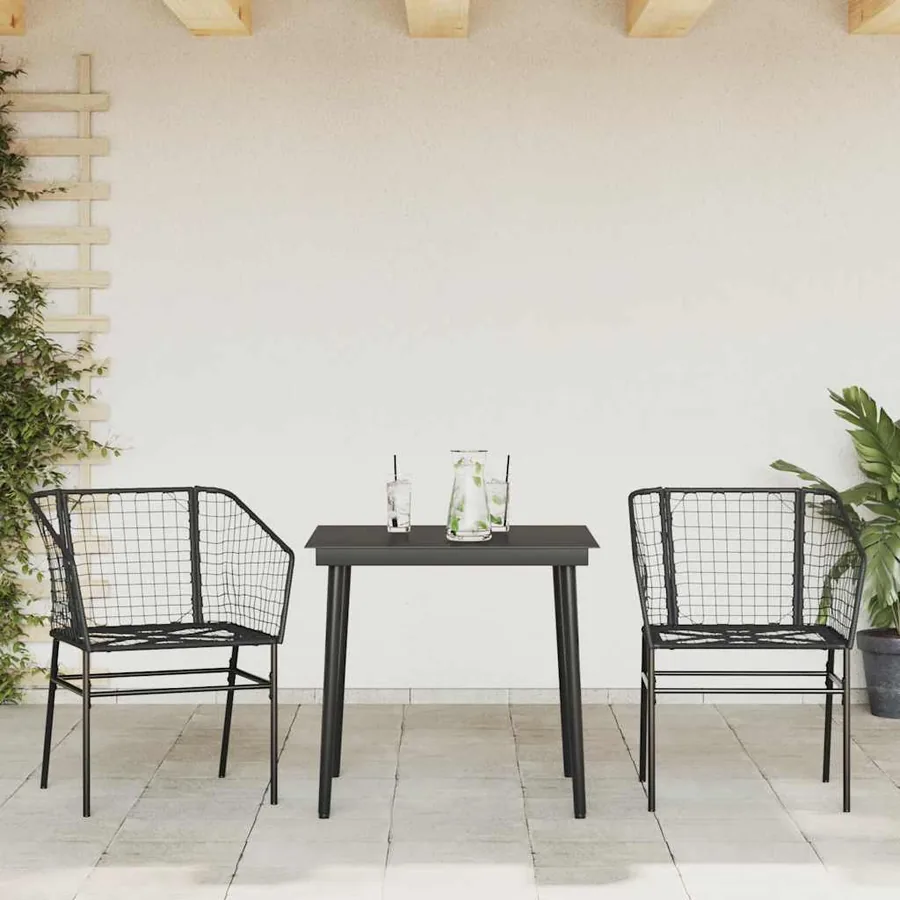 Ensemble à manger de jardin 3 pcs noir résine tressée verre - 3