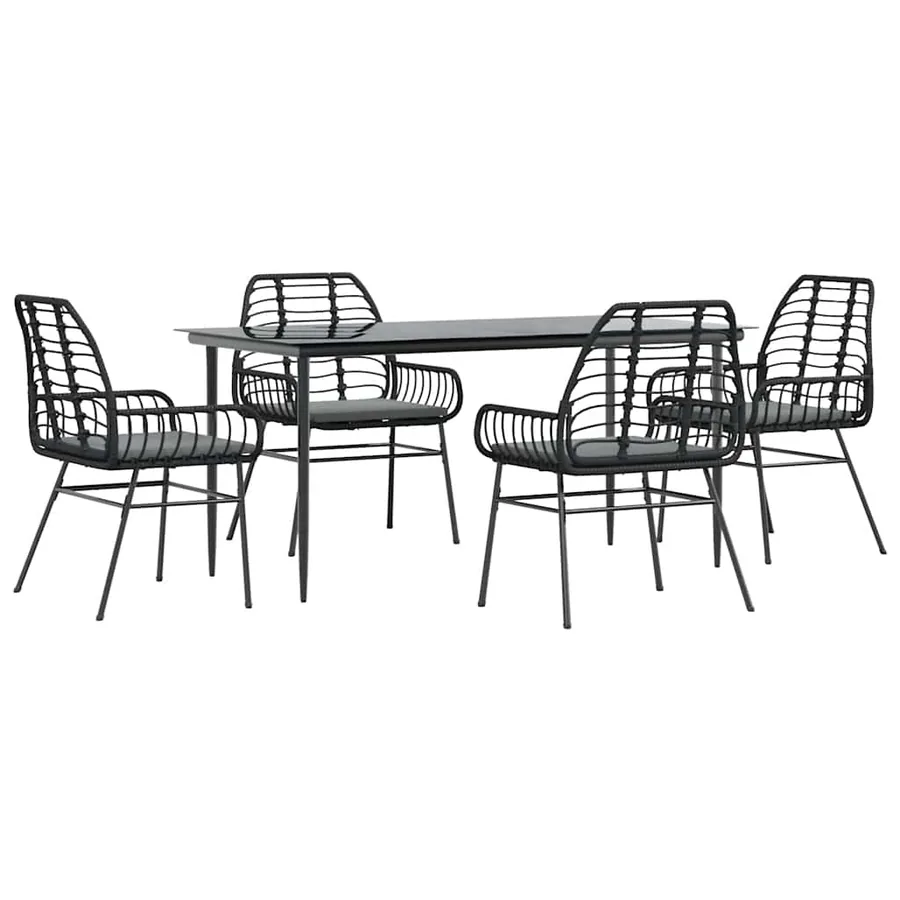 Ensemble à manger de jardin et coussins 5 pcs noir rotin verre - 2