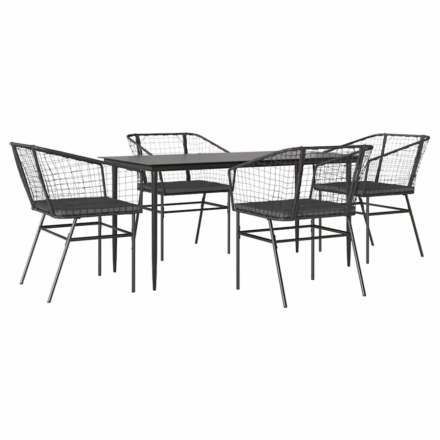 Ensemble à manger de jardin et coussins 5 pcs noir rotin verre - 2