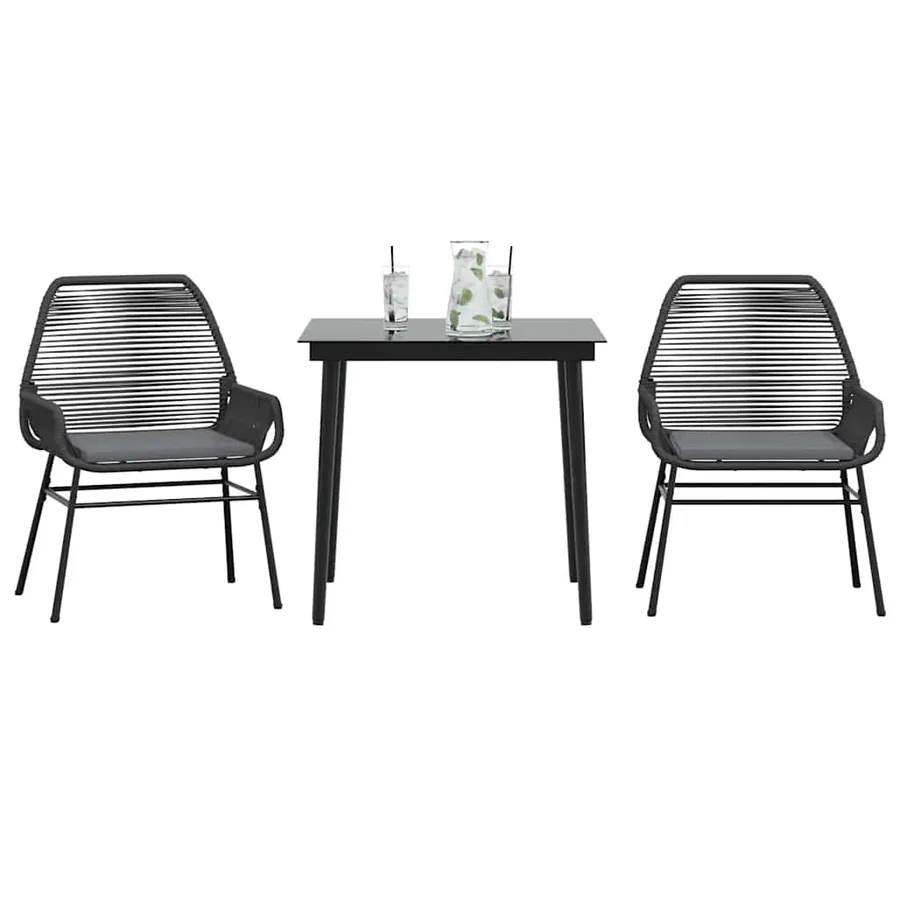 Ensemble à manger de jardin et coussins 3 pcs noir rotin verre