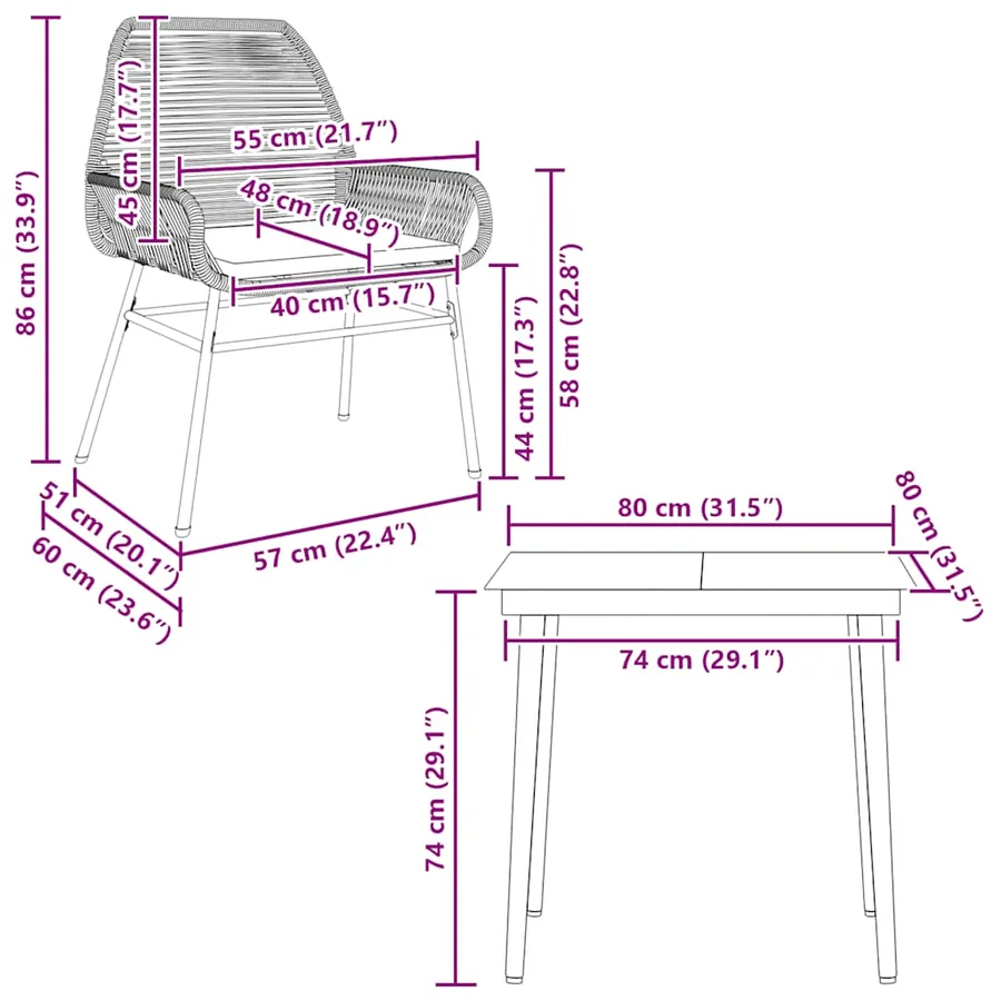Ensemble à manger de jardin et coussins 3 pcs noir rotin verre - 10