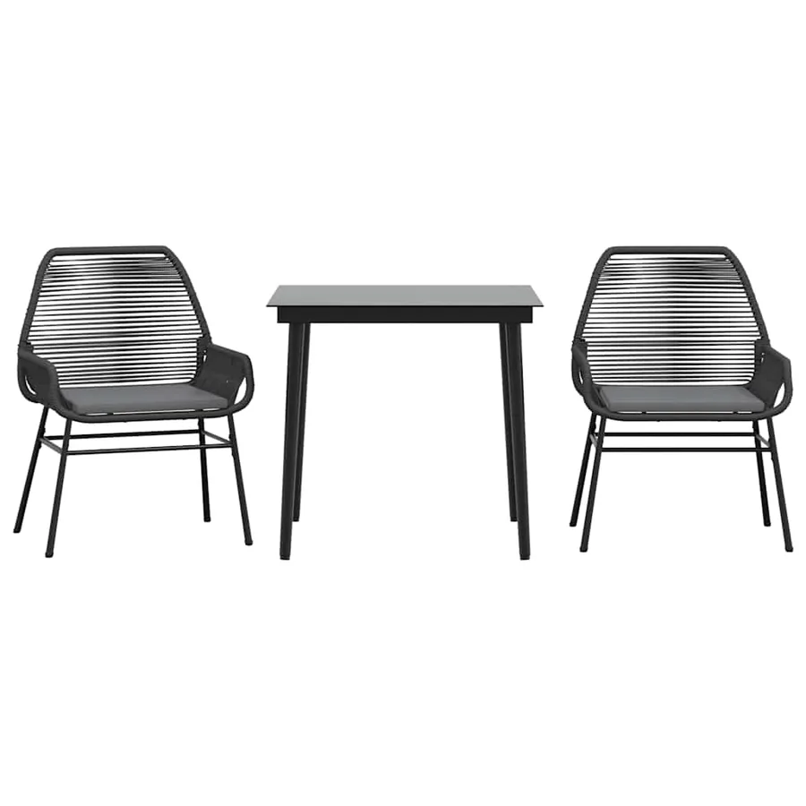 Ensemble à manger de jardin et coussins 3 pcs noir rotin verre - 2