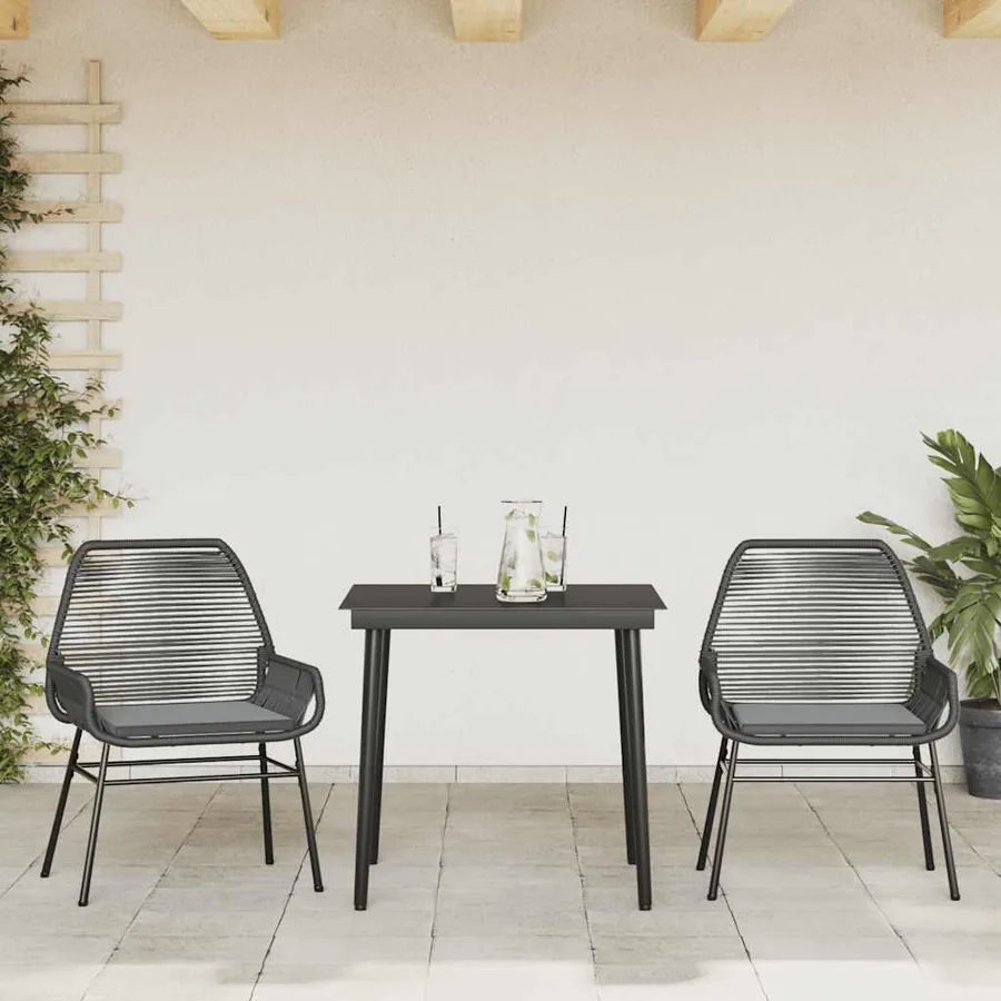 Ensemble à manger de jardin et coussins 3 pcs noir rotin verre - 3