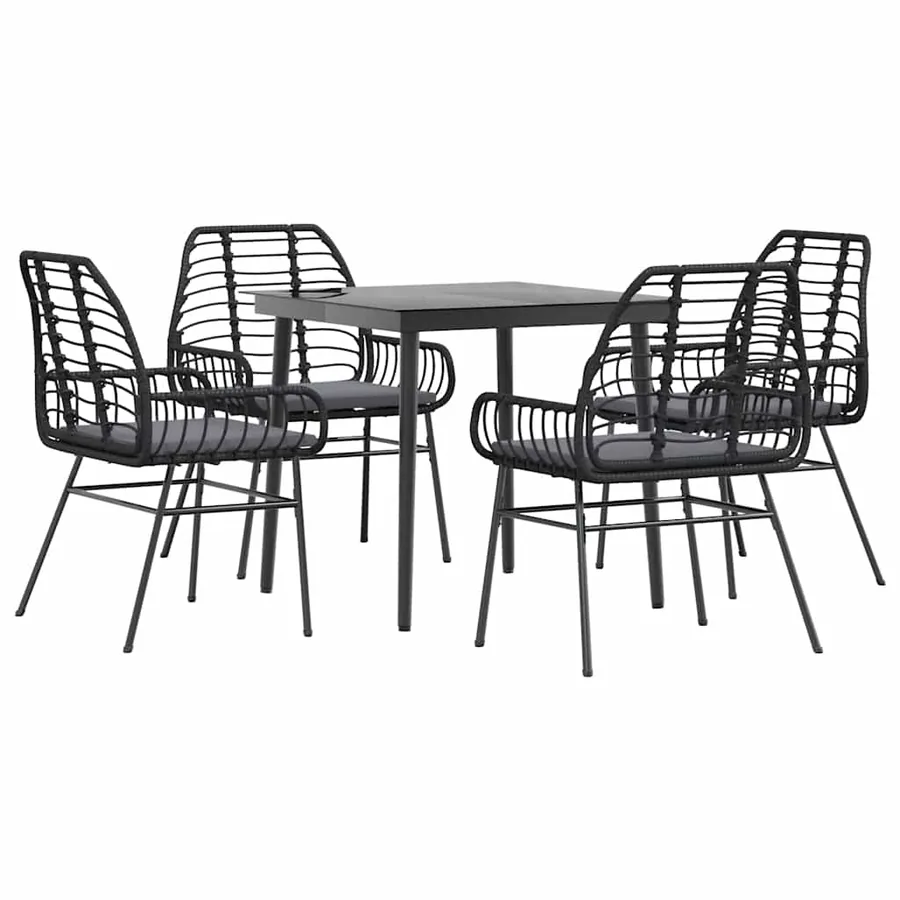 Ensemble à manger de jardin et coussins 5 pcs noir rotin verre - 2