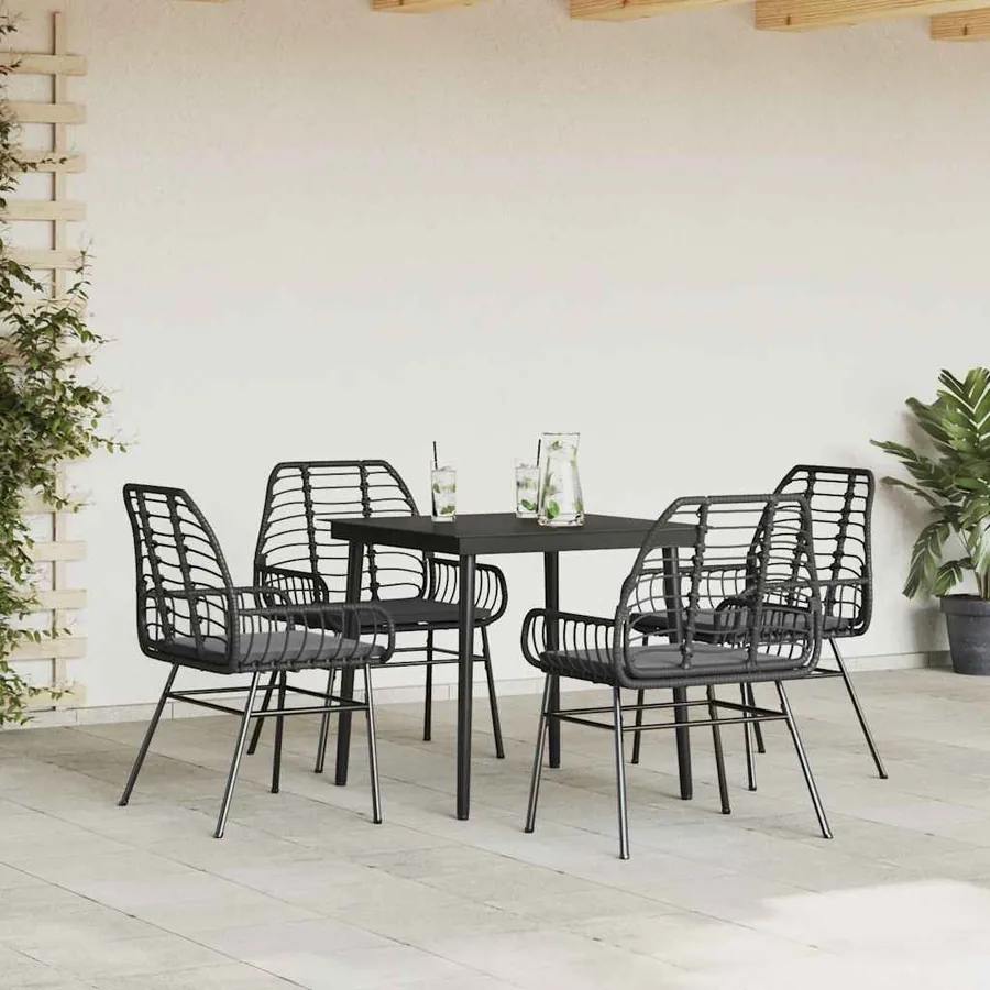 Ensemble à manger de jardin et coussins 5 pcs noir rotin verre - 3
