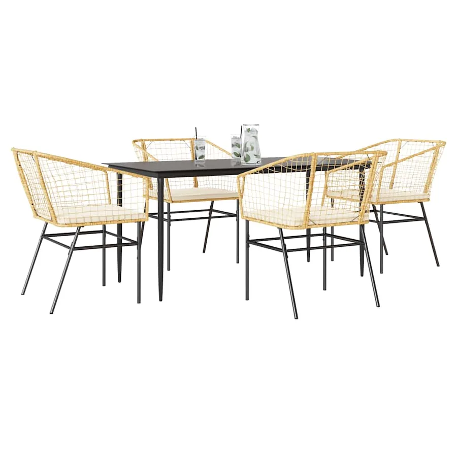 Ensemble à manger jardin coussins 5pcs marron poly rotin verre