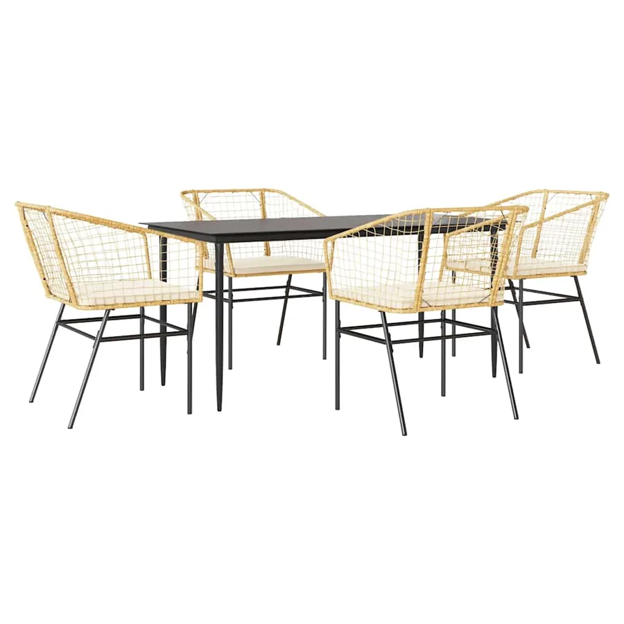 Ensemble à manger jardin coussins 5pcs marron poly rotin verre - 2