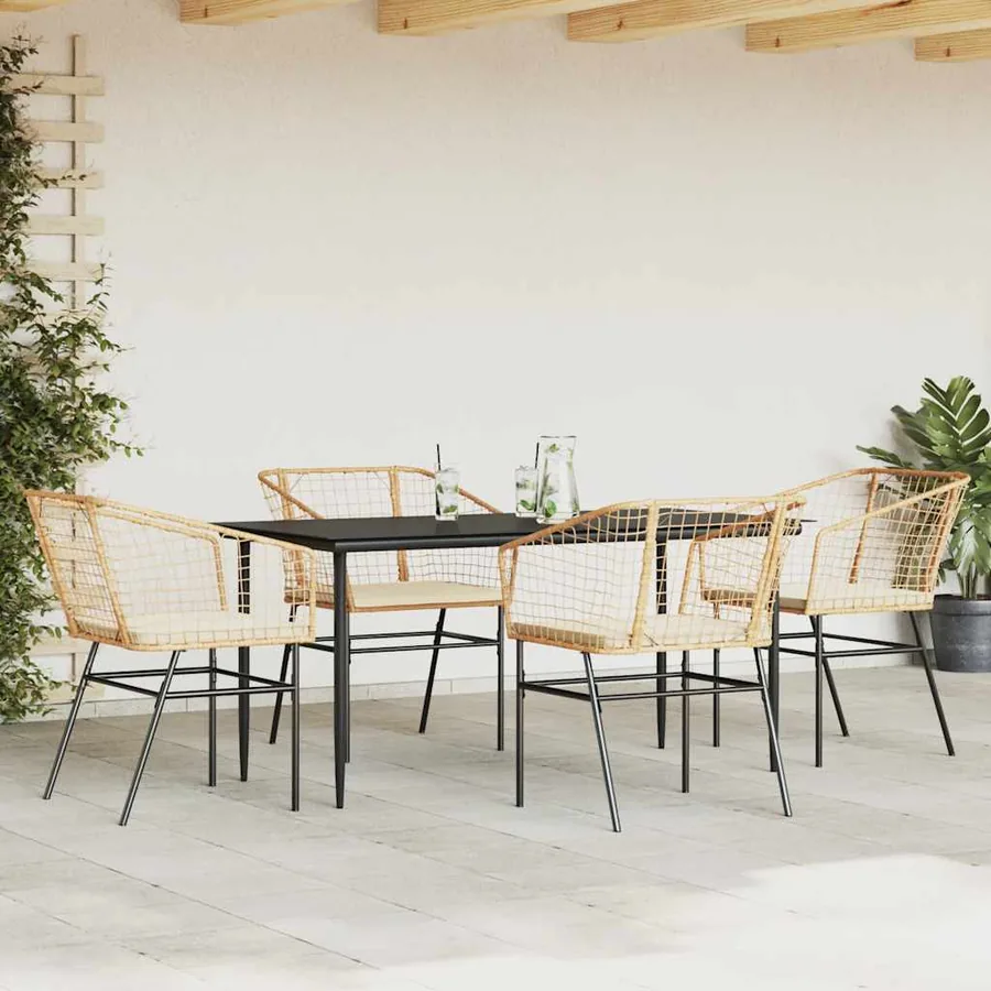 Ensemble à manger jardin coussins 5pcs marron poly rotin verre - 3
