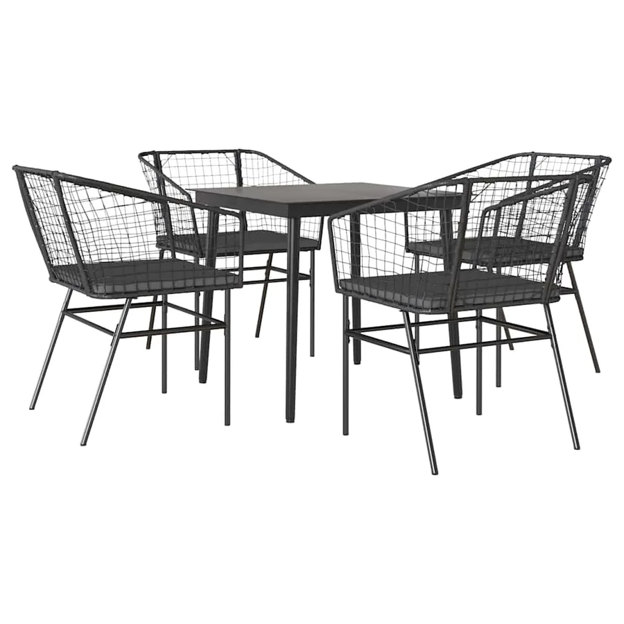Ensemble à manger de jardin et coussins 5 pcs noir rotin verre - 2