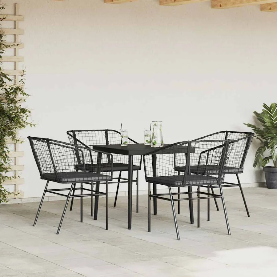 Ensemble à manger de jardin et coussins 5 pcs noir rotin verre - 3