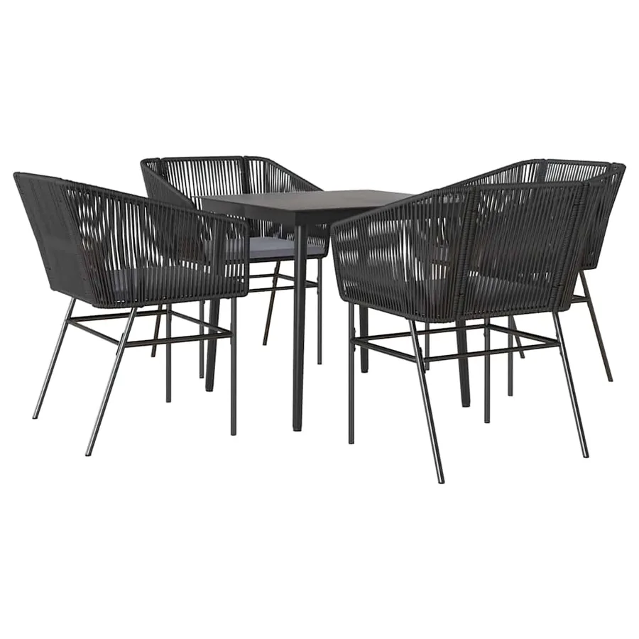 Ensemble à manger de jardin et coussins 5 pcs noir rotin verre - 2