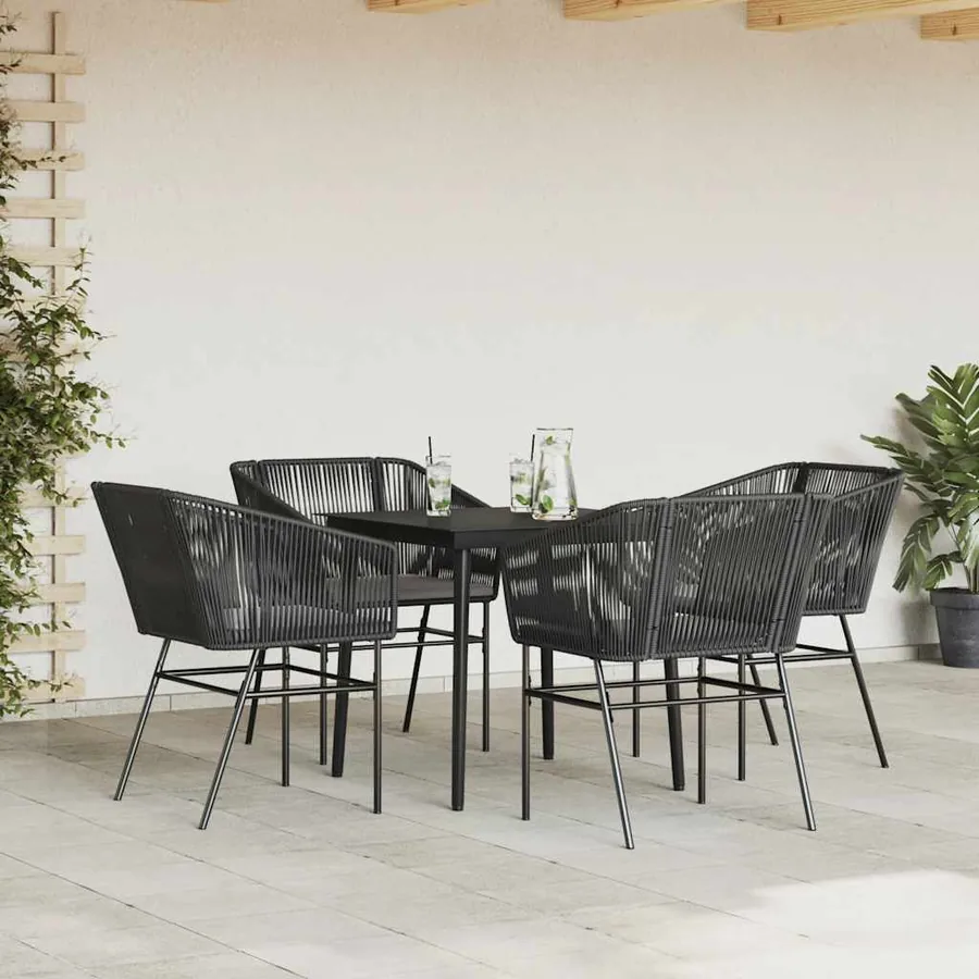 Ensemble à manger de jardin et coussins 5 pcs noir rotin verre - 3
