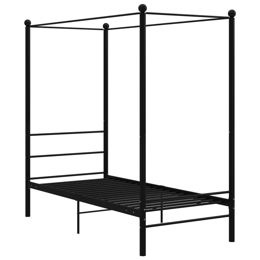 Cadre de lit à baldaquin sans matelas noir métal 90x200 cm - 2