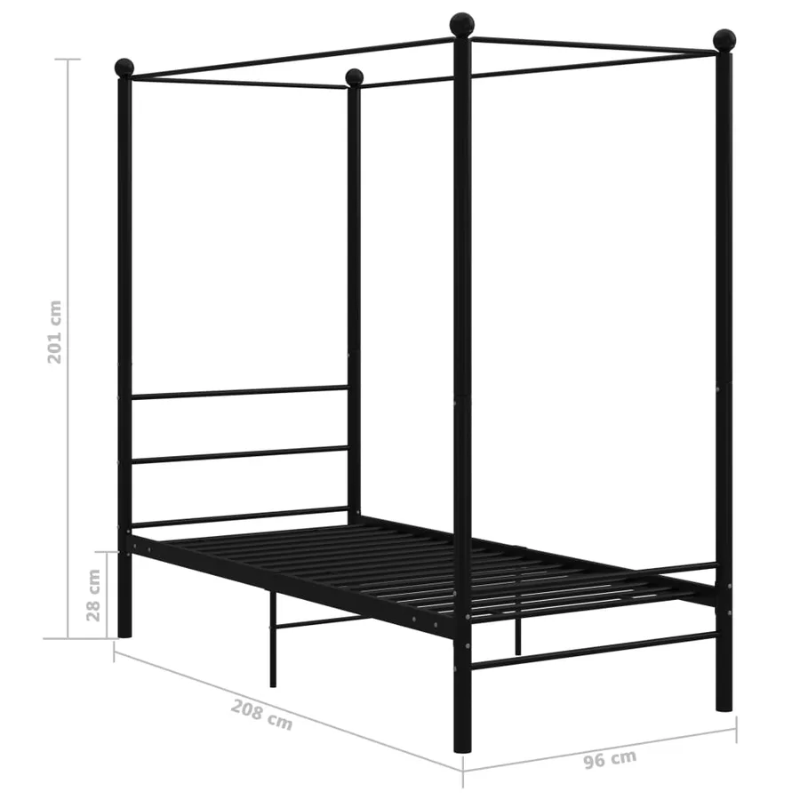 Cadre de lit à baldaquin sans matelas noir métal 90x200 cm - 6