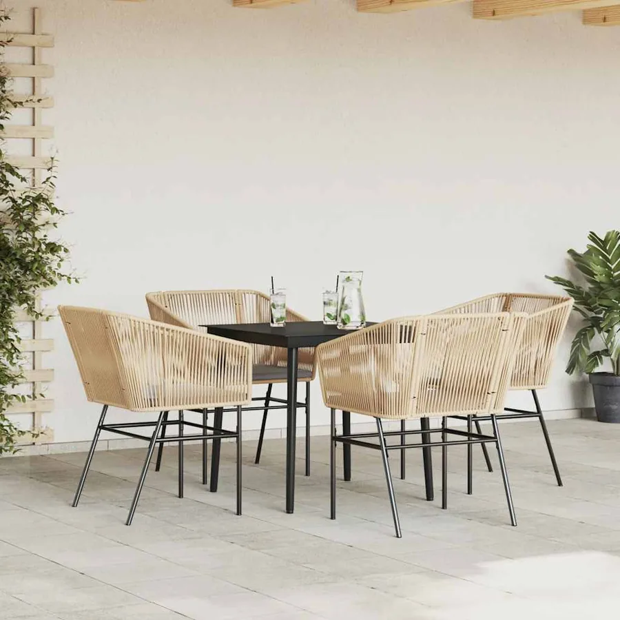 Ensemble à manger jardin coussins 5pcs marron poly rotin verre - 3