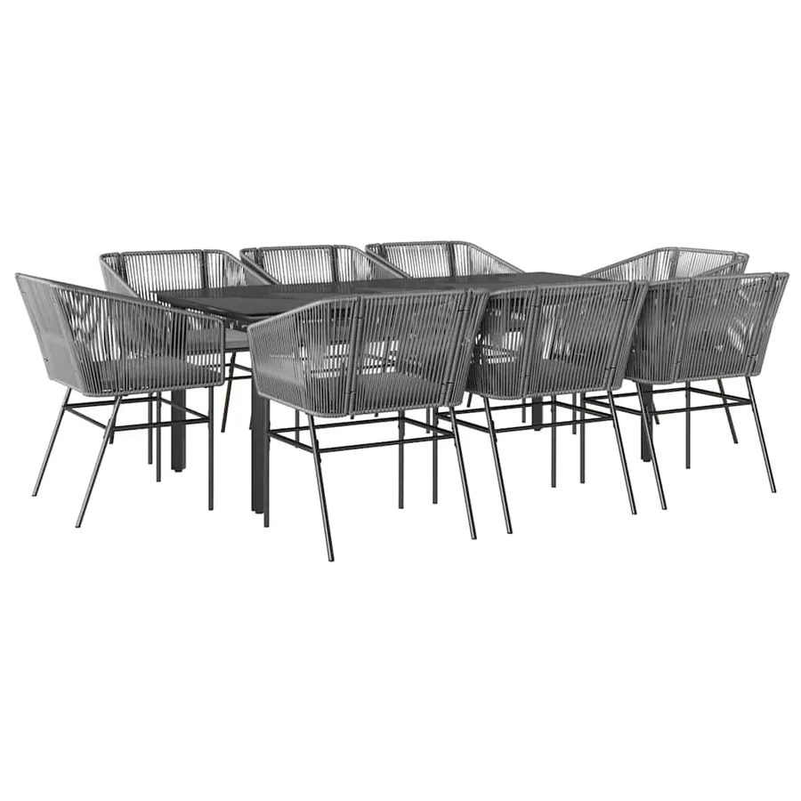 Ensemble à manger jardin coussins 9 pcs gris poly rotin verre - 2
