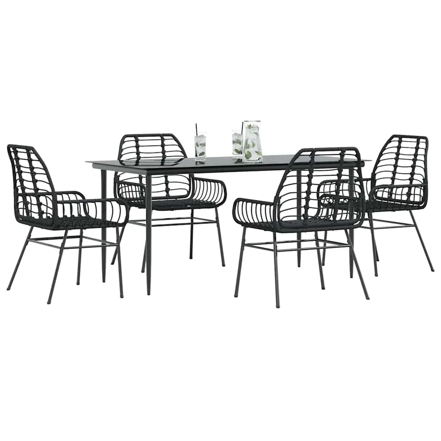 Ensemble à manger de jardin 5 pcs noir résine tressée verre
