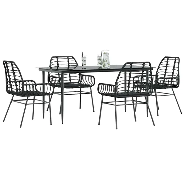 Ensemble à manger de jardin 5 pcs noir résine tressée verre