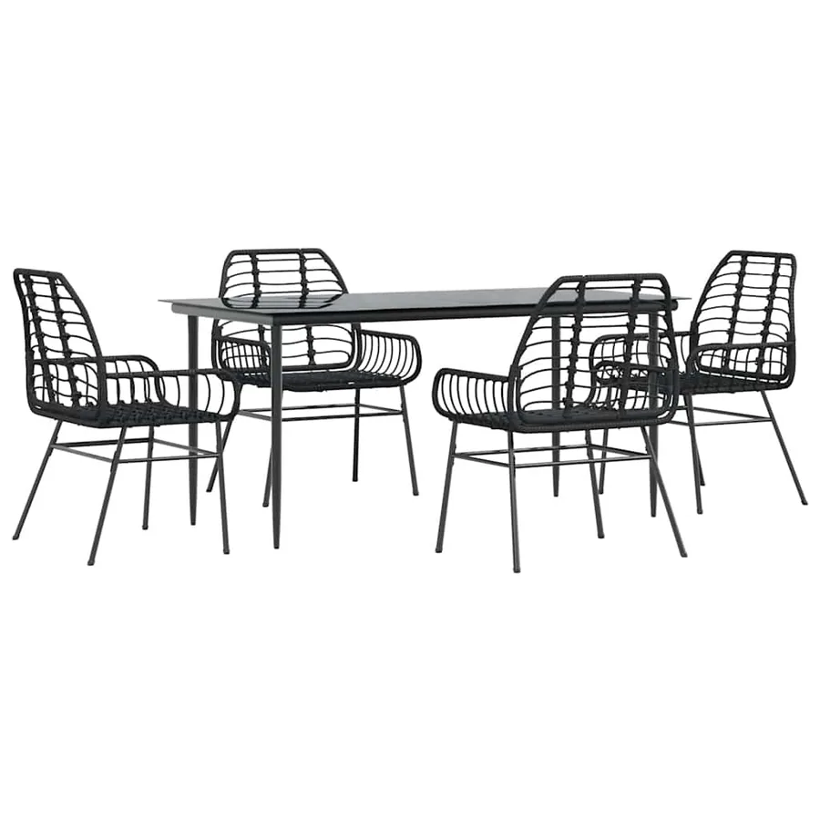 Ensemble à manger de jardin 5 pcs noir résine tressée verre - 2