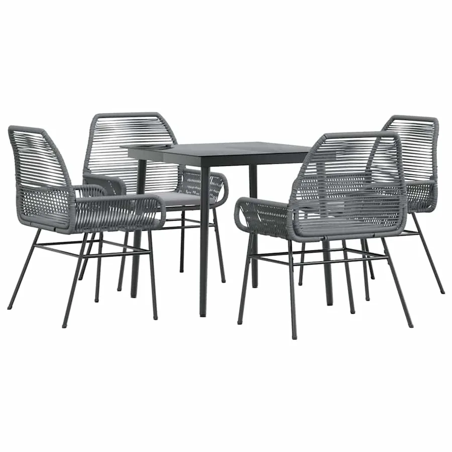 Ensemble à manger jardin coussins 5 pcs gris poly rotin verre - 2