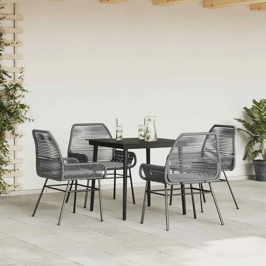 Ensemble à manger jardin coussins 5 pcs gris poly rotin verre - 3