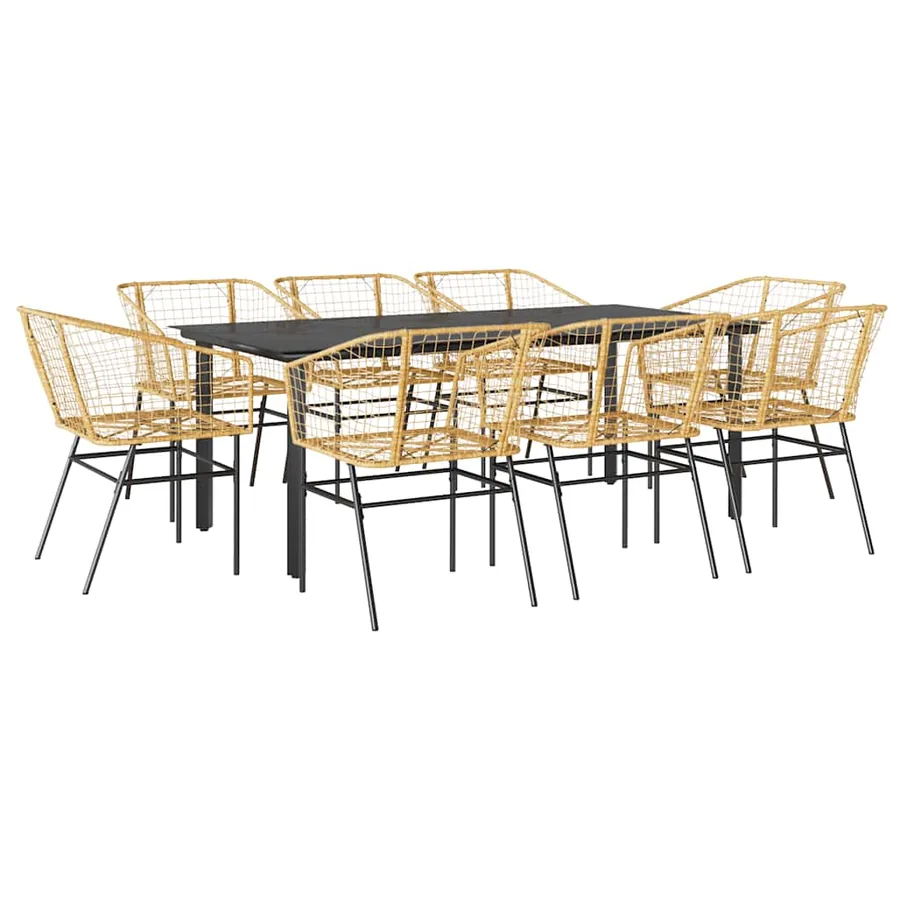 Ensemble à manger de jardin 9 pcs marron résine tressée verre - 2