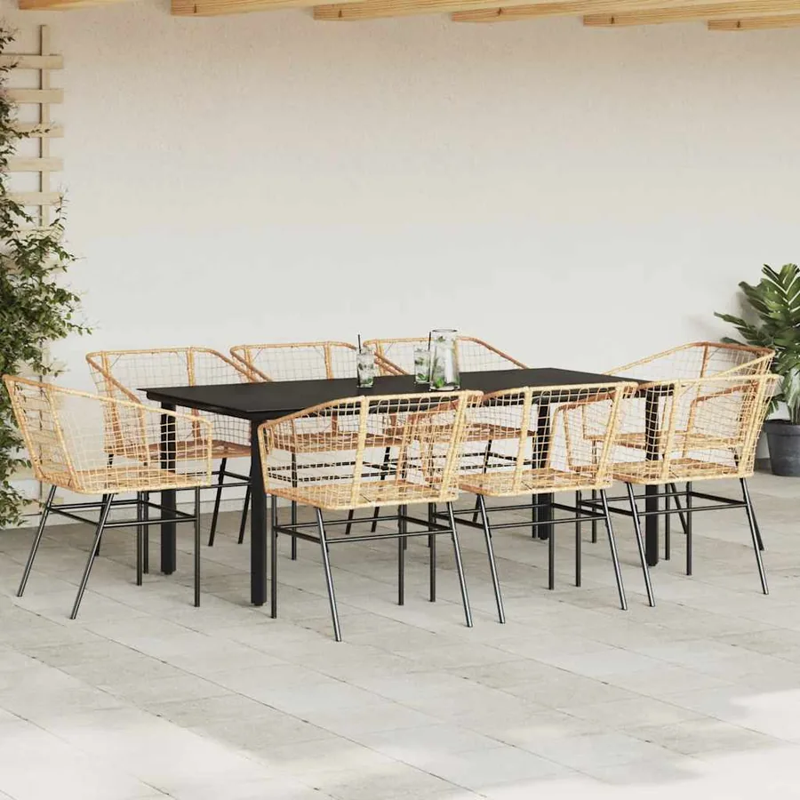 Ensemble à manger de jardin 9 pcs marron résine tressée verre - 3