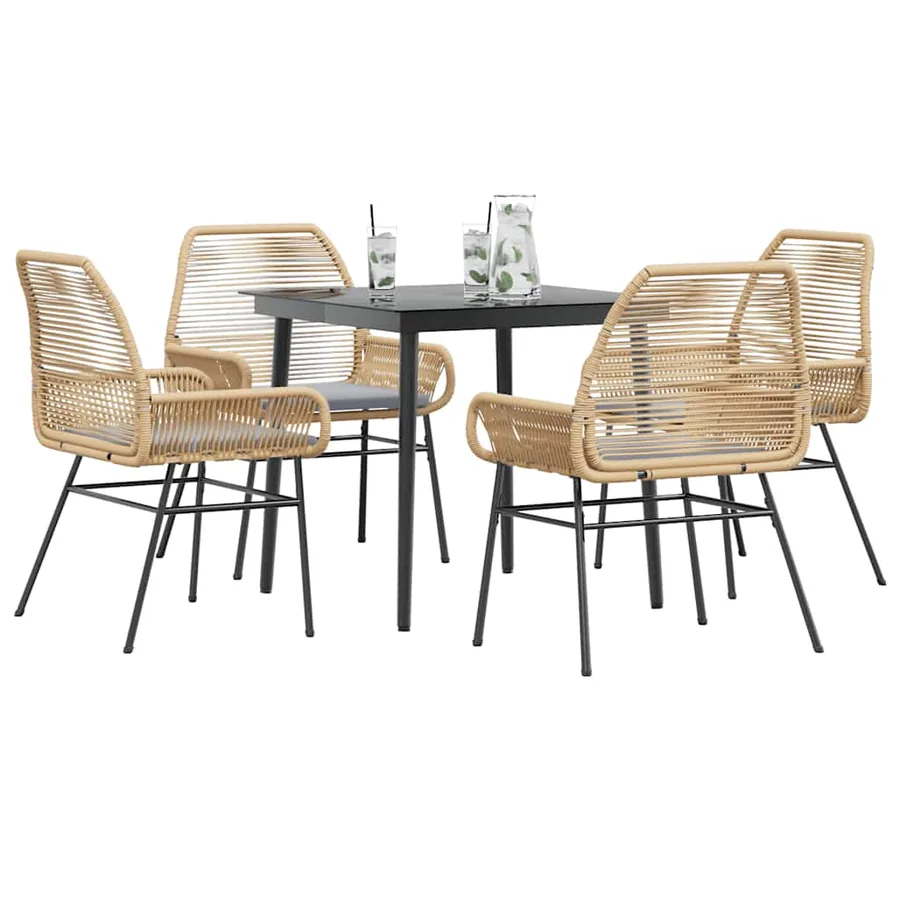 Ensemble à manger jardin coussins 5pcs marron poly rotin verre