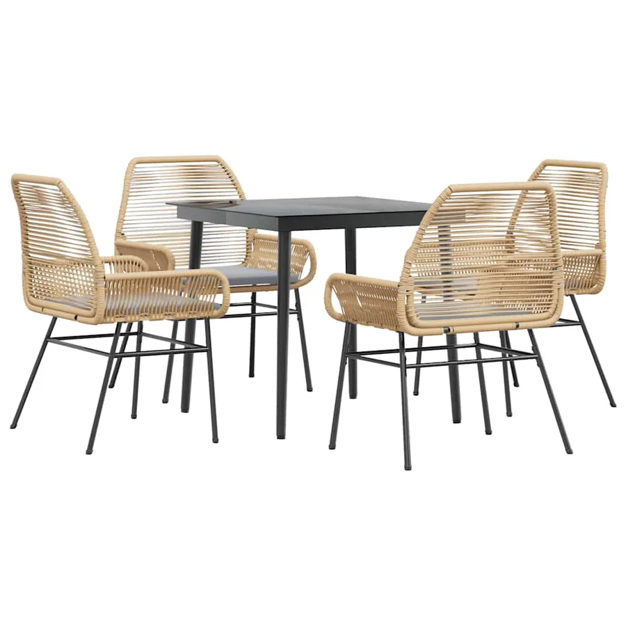Ensemble à manger jardin coussins 5pcs marron poly rotin verre - 2